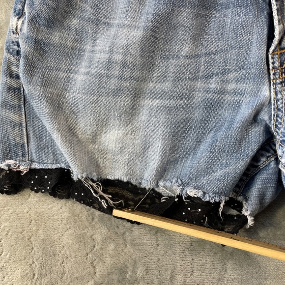 Big Star Voyager Denim Shorts Womens 32 Blue Lace Trimmed Distressed - Picture 8 of 10